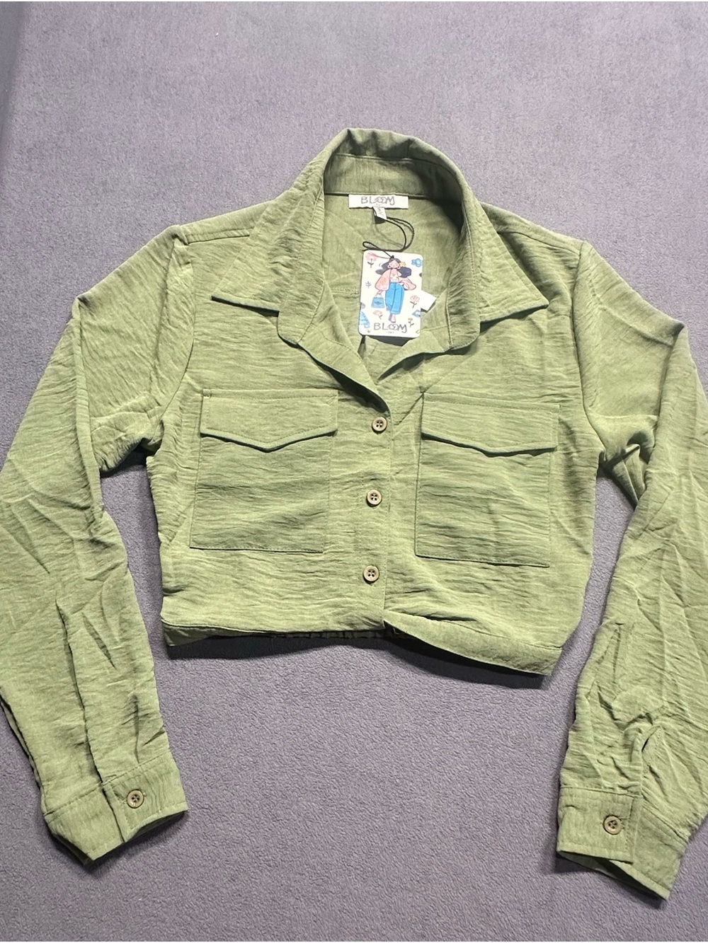 bloom Cropped Button-Front Jacket in Sage